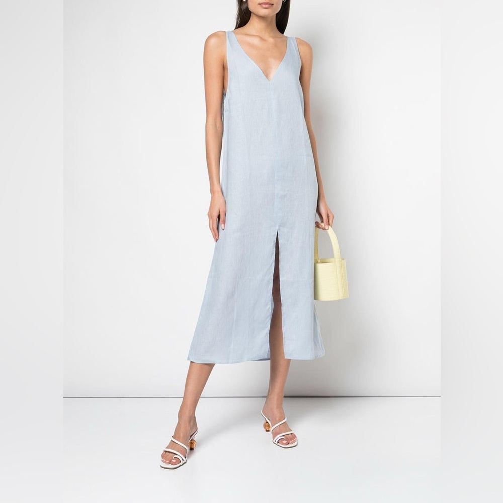 NWT Reformation Monique Linen Sleeveless Midi Dress Powder Blue